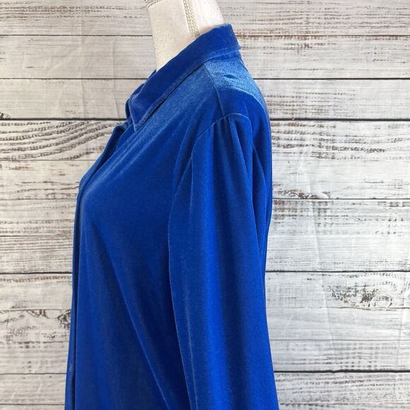 Soft Surroundings Blouse size Large Royal Blue Velveteen Stretch Comfy Casual - Picture 9 of 13